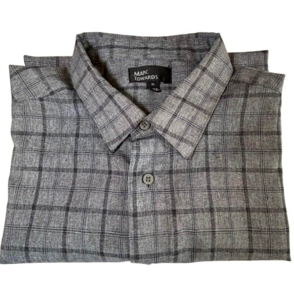 Marc Edwards Men's Gray Black Plaid Short Sleeve Button Up Shirt XL